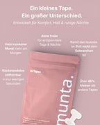 Munta Verpackung mit Produktinformationen. Mundpflaster zur Unterstützung der Nasenatmung. 